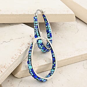 Austrian Peacock Crystal Earrings in Silvertone, Inside Out Hoops For Women