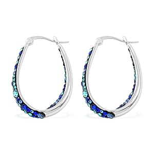 Austrian Peacock Crystal Earrings in Silvertone, Inside Out Hoops For Women