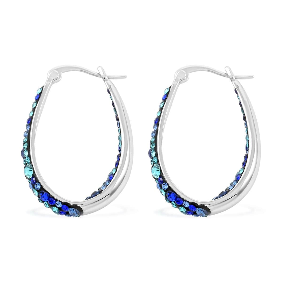 Austrian Peacock Crystal Earrings in Silvertone, Inside Out Hoops For Women image number 3