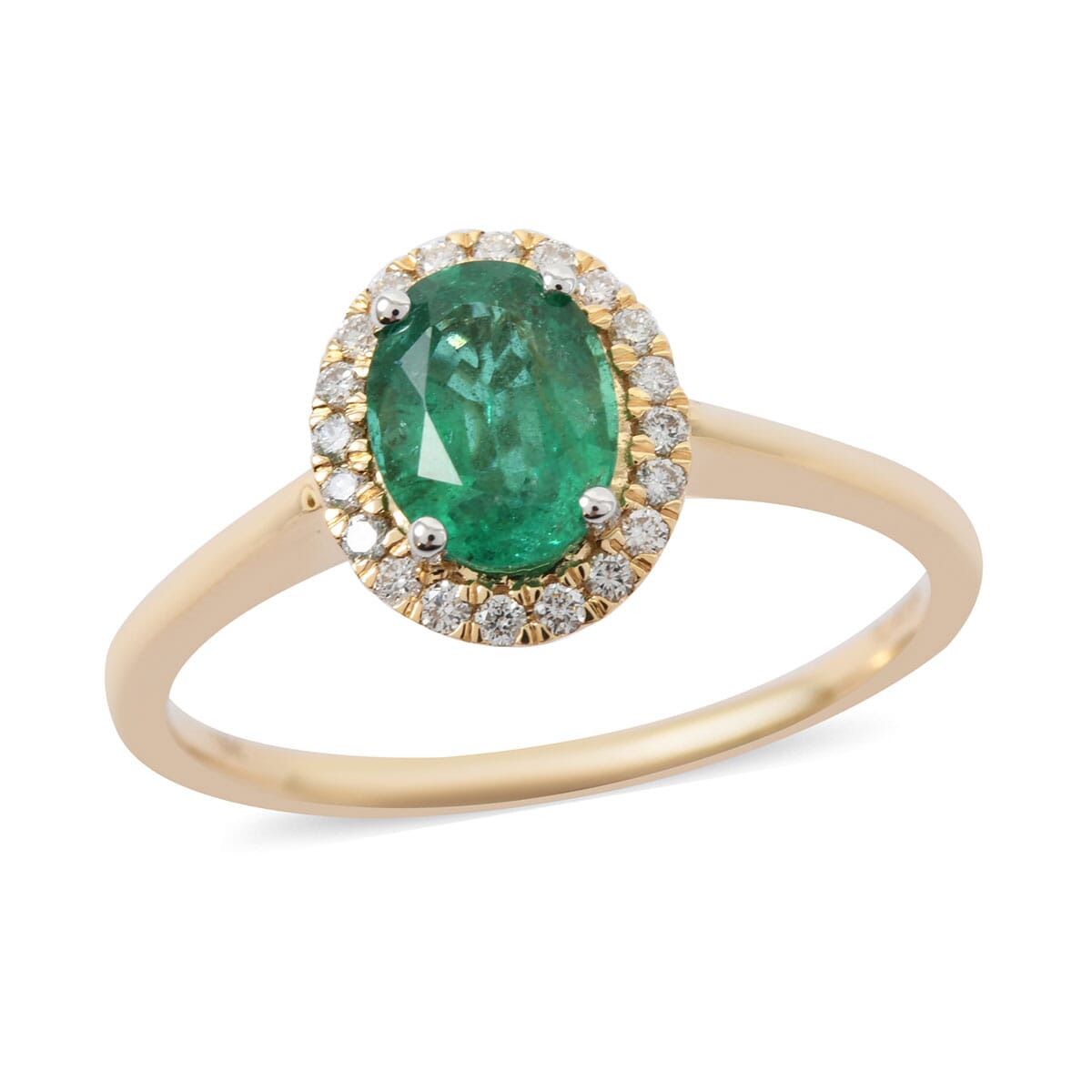 Iliana 18K Yellow Gold AAA Kagem Zambian Emerald and G-H SI Diamond Halo Ring (Size 10.0) 1.40 ctw image number 0