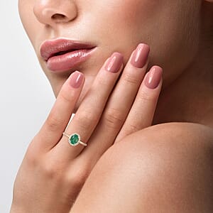 Iliana 18K Yellow Gold AAA Kagem Zambian Emerald and G-H SI Diamond Halo Ring (Size 10.0) 1.40 ctw