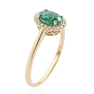 Iliana 18K Yellow Gold AAA Kagem Zambian Emerald and G-H SI Diamond Halo Ring (Size 10.0) 1.40 ctw
