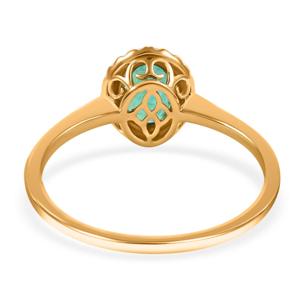 Iliana 18K Yellow Gold AAA Kagem Zambian Emerald and G-H SI Diamond Halo Ring (Size 6.0) 1.40 ctw image number 3