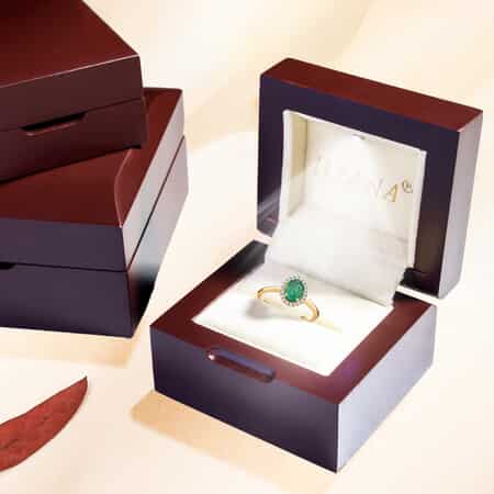Iliana 18K Yellow Gold AAA Kagem Zambian Emerald and G-H SI Diamond Halo Ring (Size 6.0) 1.40 ctw image number 6