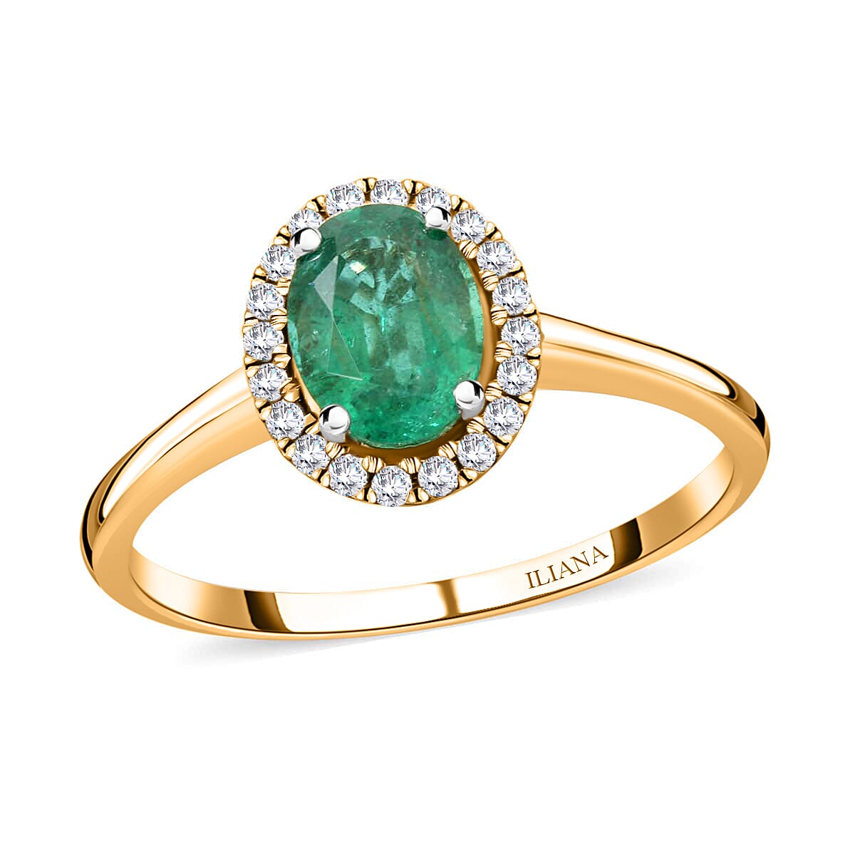 Iliana 18K Yellow Gold AAA Kagem Zambian Emerald and G-H SI Diamond Halo Ring (Size 8.0) 1.40 ctw image number 0