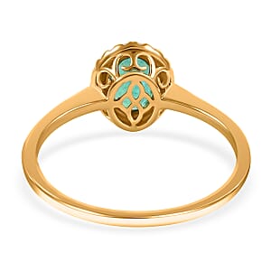 Iliana 18K Yellow Gold AAA Kagem Zambian Emerald and G-H SI Diamond Halo Ring (Size 8.0) 1.40 ctw