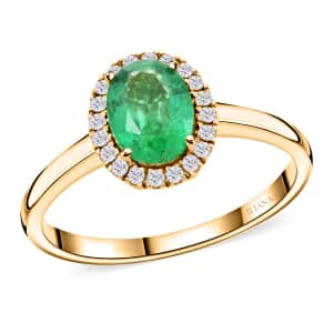 One Of A Kind Certified & Appraised Iliana 18K Yellow Gold AAA Kagem Zambian Emerald and G-H SI Diamond Halo Ring (Size 9.0) 1.40 ctw