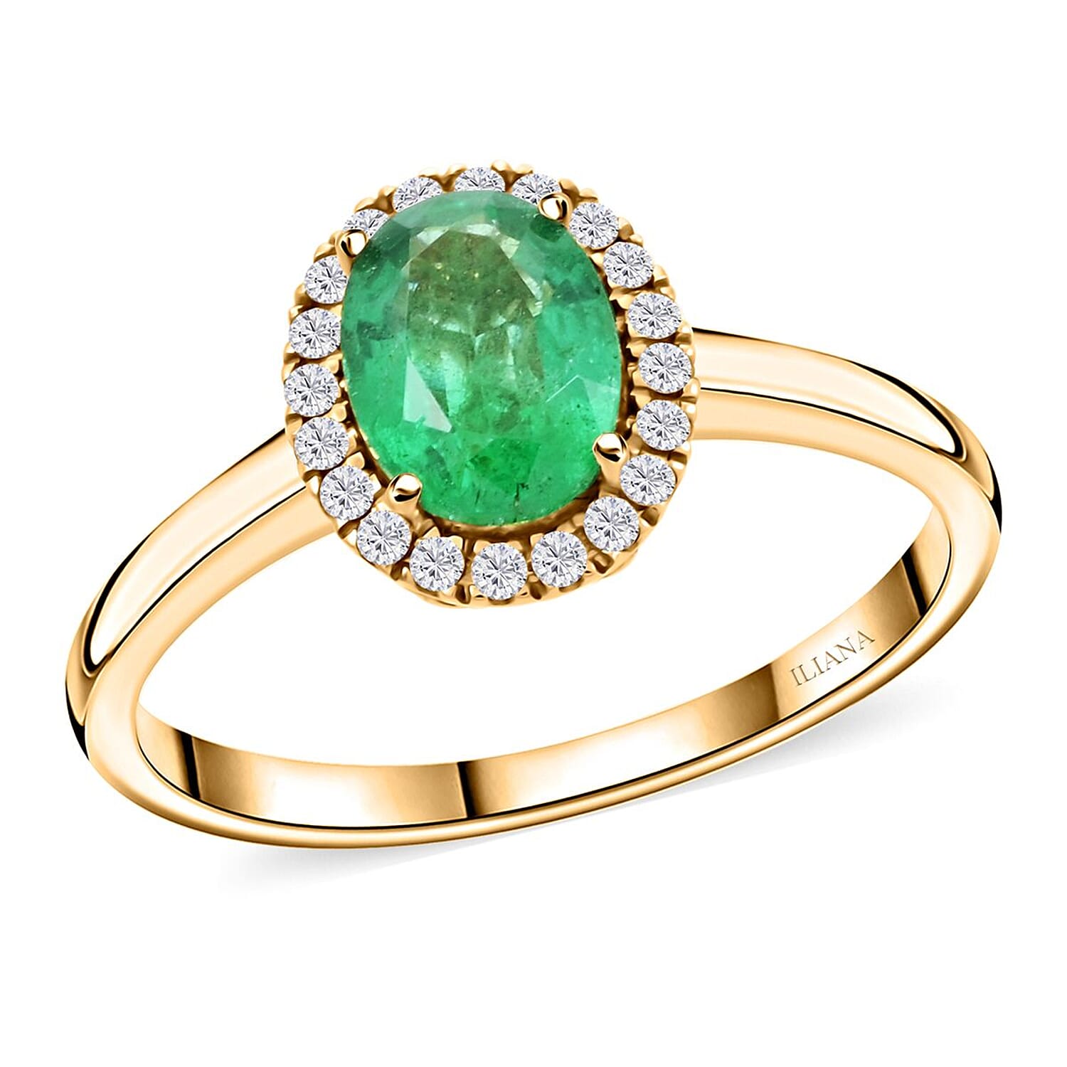 Certified & Appraised Iliana AAA Kagem Zambian Emerald and G-H SI Diamond 1.40 ctw Halo Ring in 18K Yellow Gold (Size 9.0)