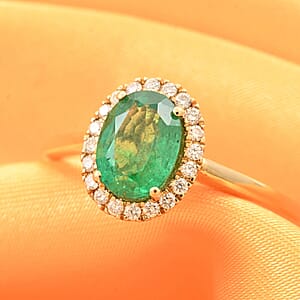 One Of A Kind Certified & Appraised Iliana AAA Kagem Zambian Emerald and G-H SI Diamond 1.40 ctw Halo Ring in 18K Yellow Gold (Size 9.0)