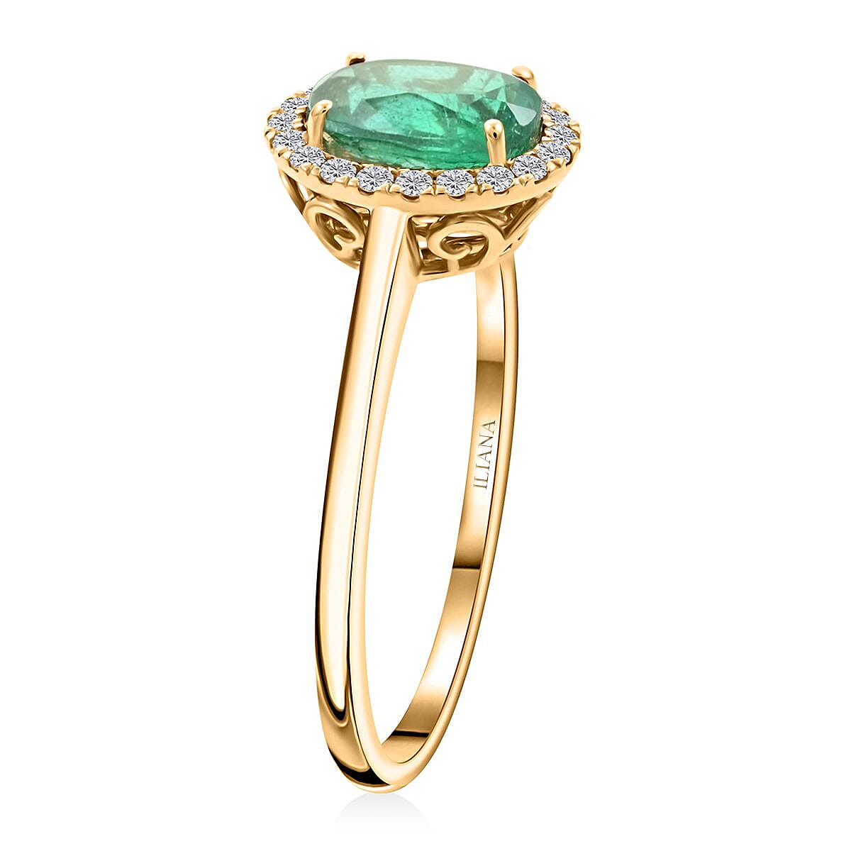 One Of A Kind Certified & Appraised Iliana AAA Kagem Zambian Emerald and G-H SI Diamond 1.40 ctw Halo Ring in 18K Yellow Gold (Size 9.0) image number 3