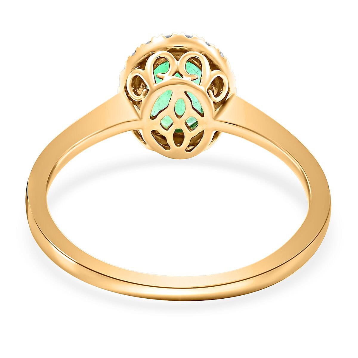 One Of A Kind Certified & Appraised Iliana AAA Kagem Zambian Emerald and G-H SI Diamond 1.40 ctw Halo Ring in 18K Yellow Gold (Size 9.0) image number 4