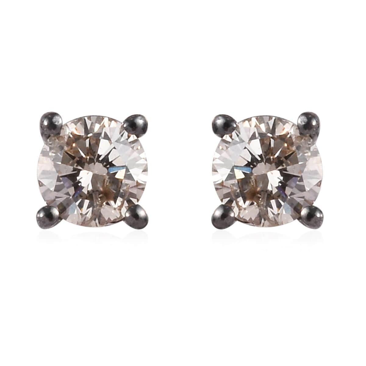 Natural Champagne Diamond Stud Earrings with Push Back in Platinum Over Sterling Silver 0.50 ctw image number 0