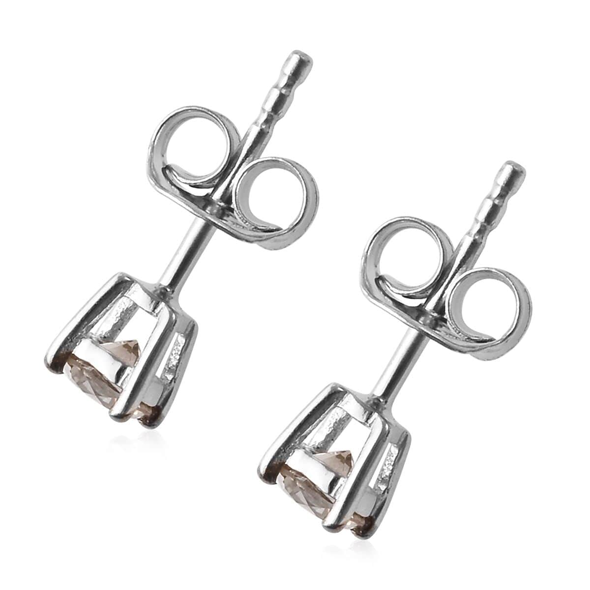 Natural Champagne Diamond Stud Earrings with Push Back in Platinum Over Sterling Silver 0.50 ctw image number 3