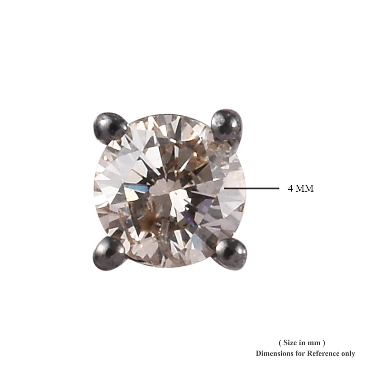 Natural Champagne Diamond Stud Earrings with Push Back in Platinum Over Sterling Silver 0.50 ctw image number 4