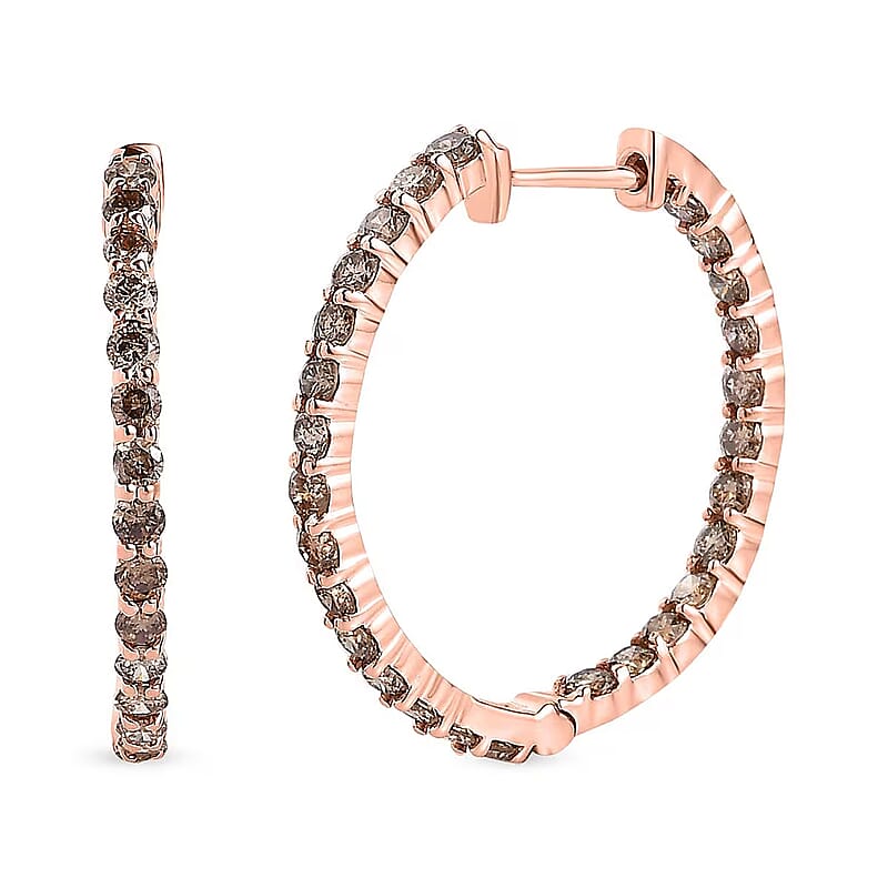 Luxoro 10K Rose Gold Natural Champagne Diamond 2.00 ctw Earrings, Diamond Hoops, Diamond Gold Studs