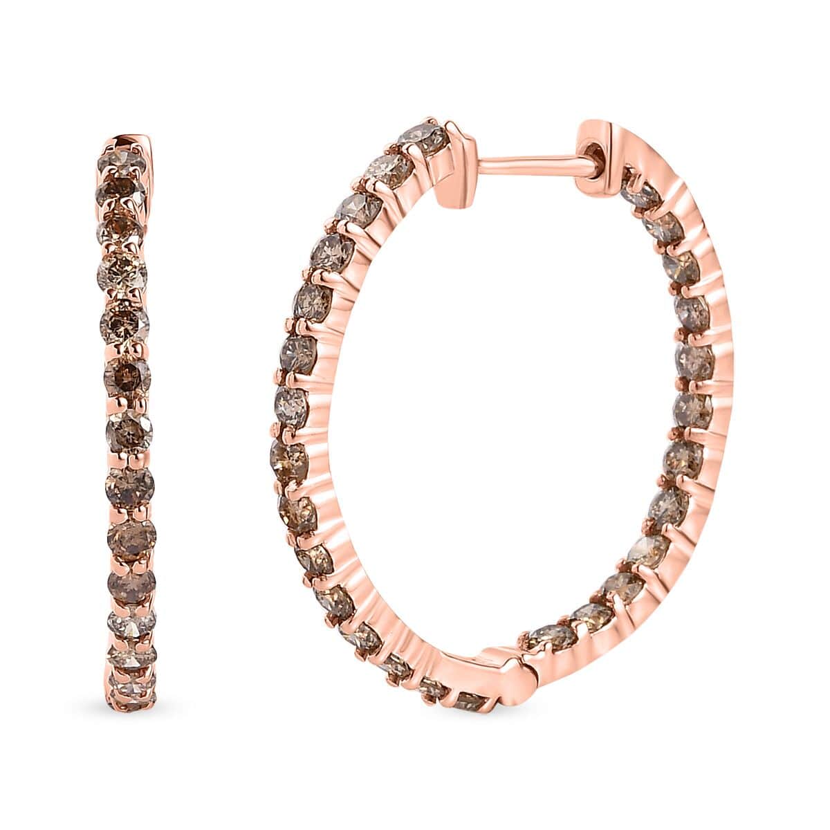 Luxoro 10K Rose Gold Natural Champagne Diamond Earrings, Diamond Hoops, Diamond Gold Studs 2.00 ctw image number 0