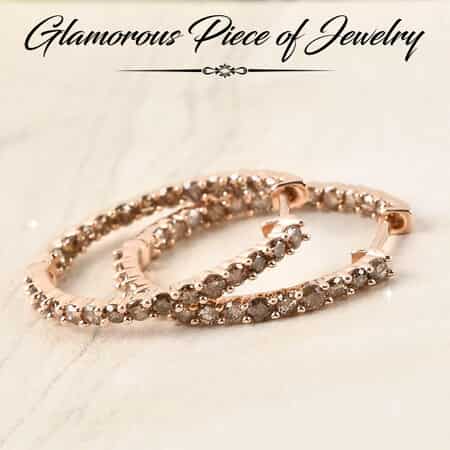 Luxoro 10K Rose Gold Natural Champagne Diamond Earrings, Diamond Hoops, Diamond Gold Studs 2.00 ctw image number 1
