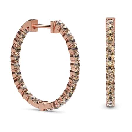 Luxoro 10K Rose Gold Natural Champagne Diamond Earrings, Diamond Hoops, Diamond Gold Studs 2.00 ctw image number 4