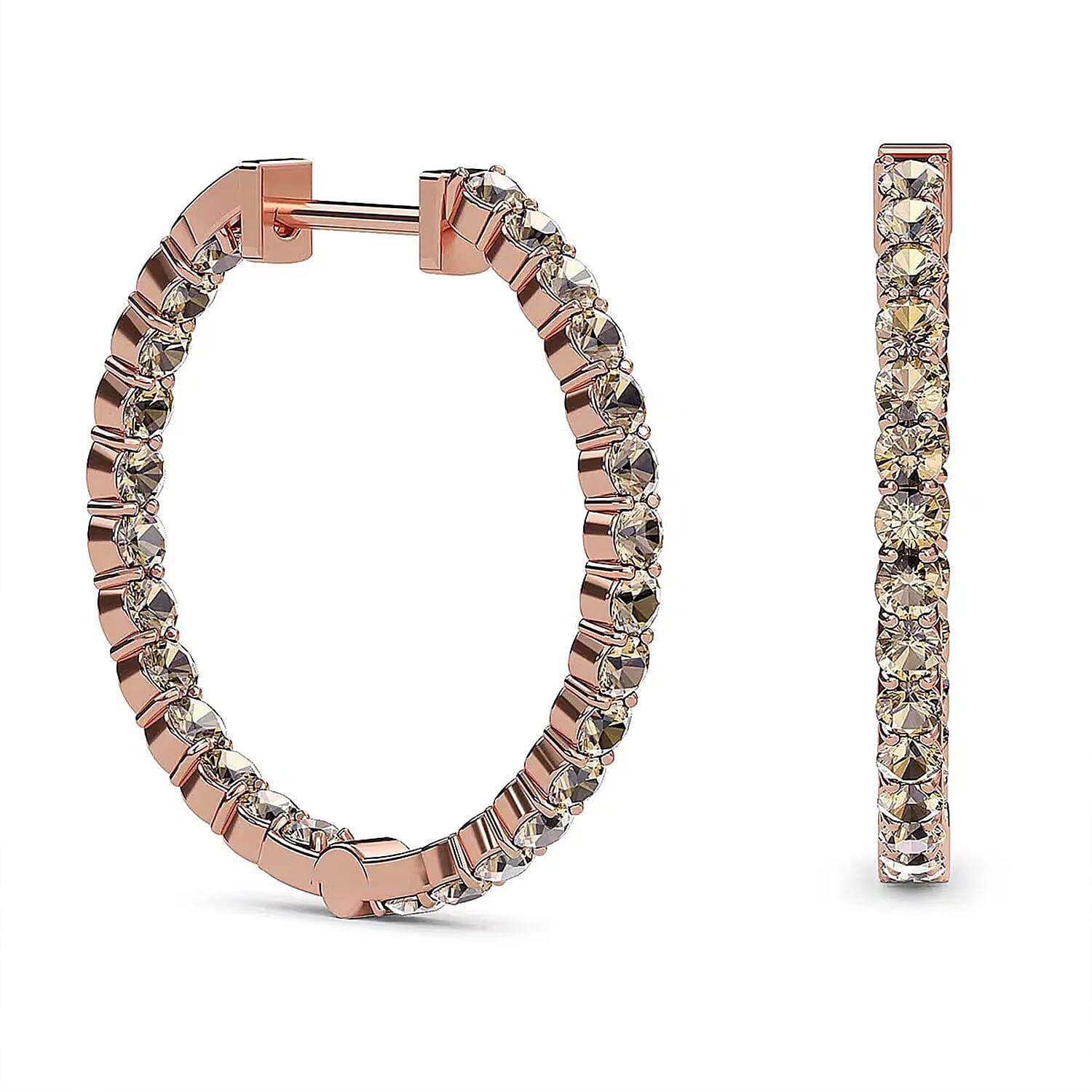 Luxoro 10K Rose Gold Natural Champagne Diamond 2.00 ctw Earrings, Diamond Hoops, Diamond Gold Studs