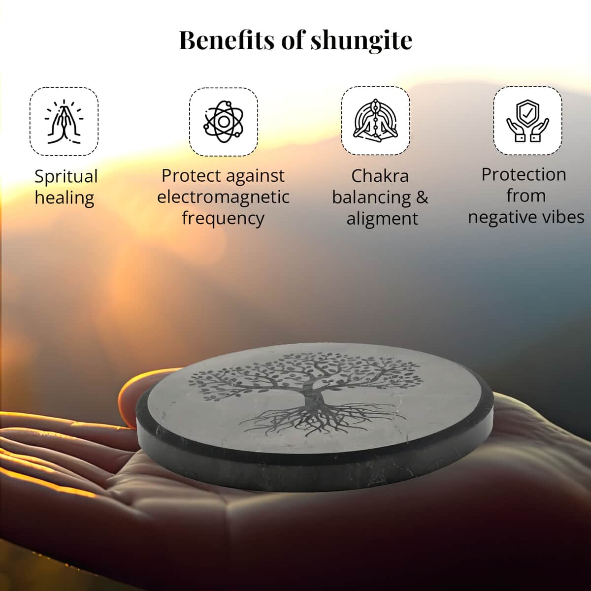 Shungite Tree of Life Round Tile 10cm Approx. 938.00 ctw image number 1