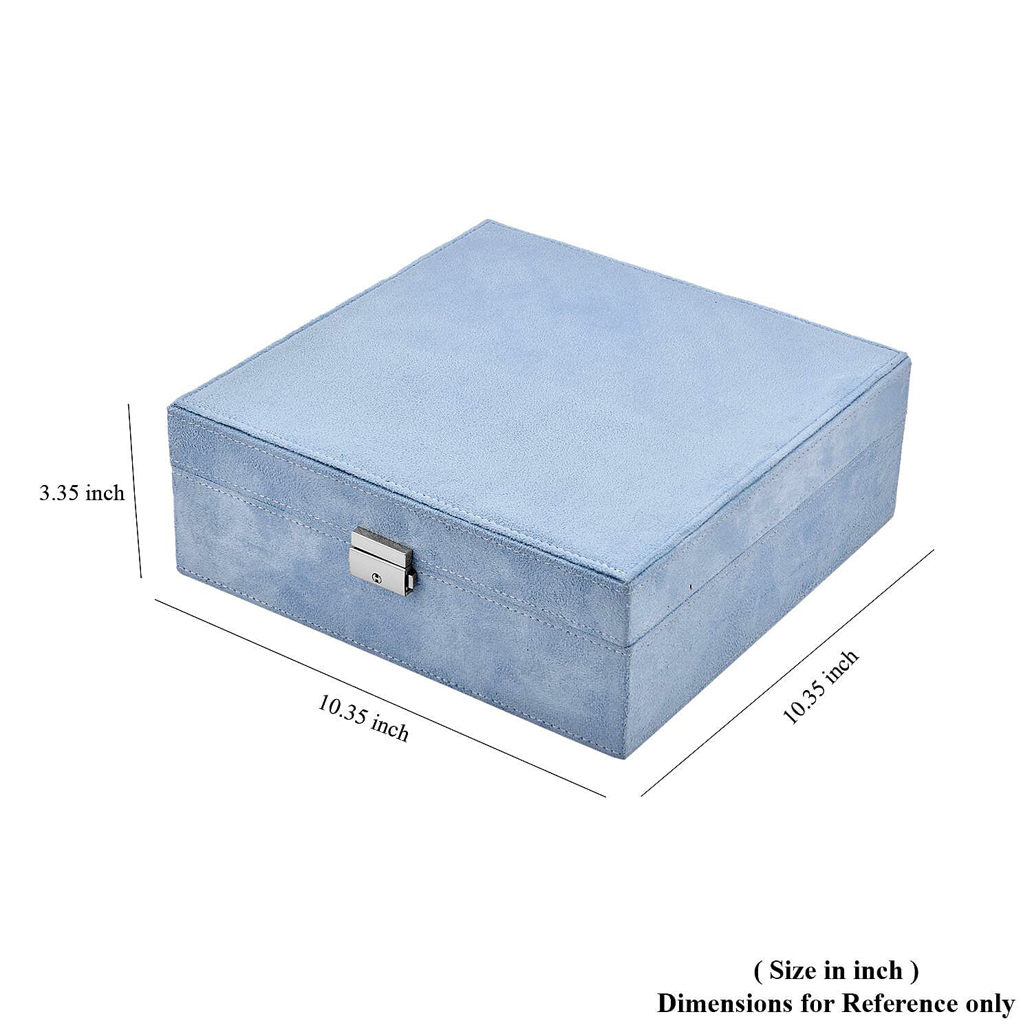 Blue 2 Tier Faux Velvet Multiple Compartment Jewelry Box with Lock and Key