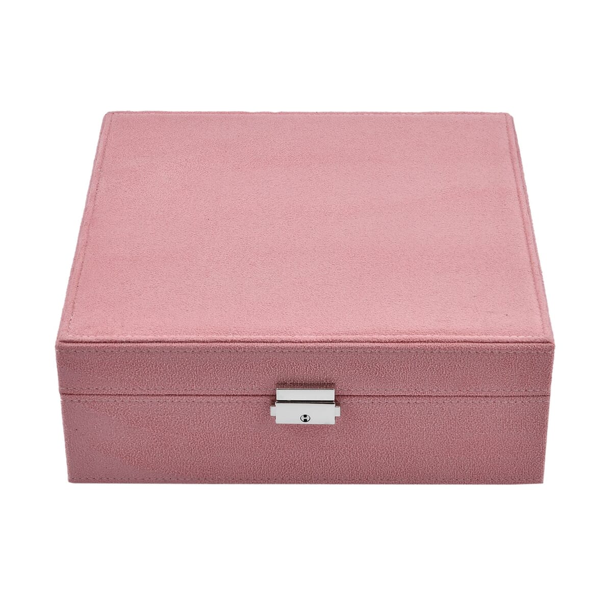 Pink 2 Tier Faux Velvet Multiple Compartment Jewelry Box with Lock and Key image number 2