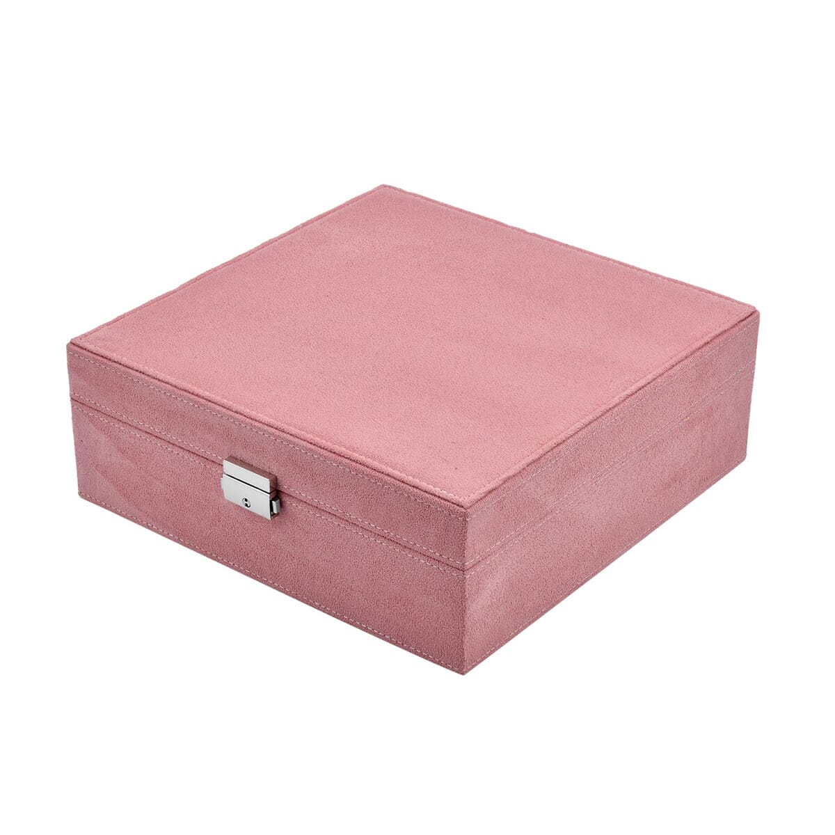 Pink 2 Tier Faux Velvet Multiple Compartment Jewelry Box with Lock and Key image number 3