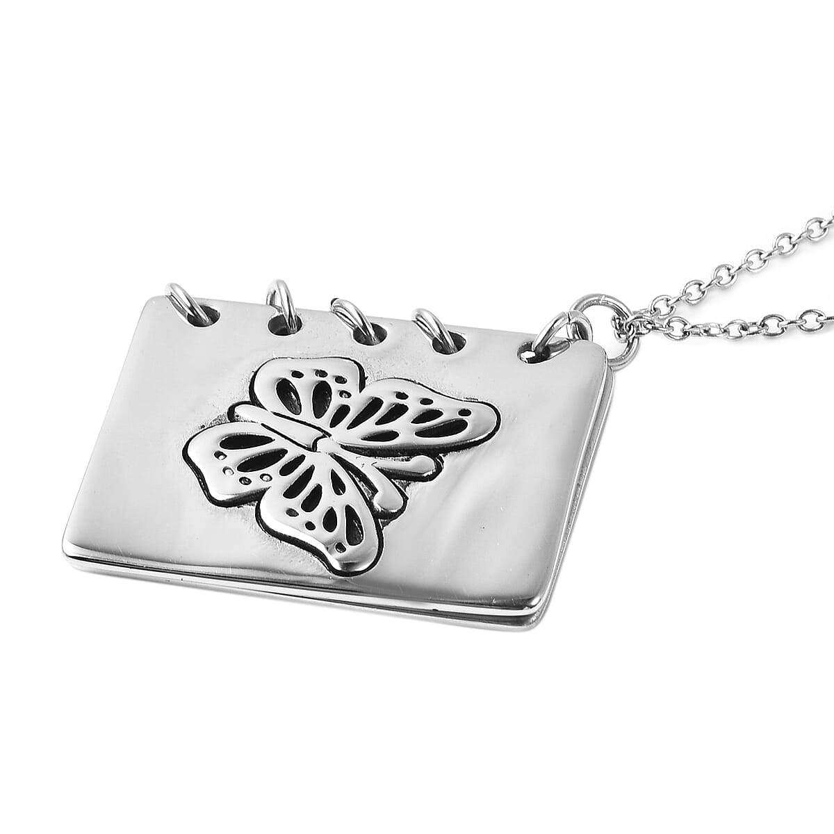 Butterfly Engraved Openable Pendant Necklace 20 Inches in Black Oxidized Stainless Steel image number 2