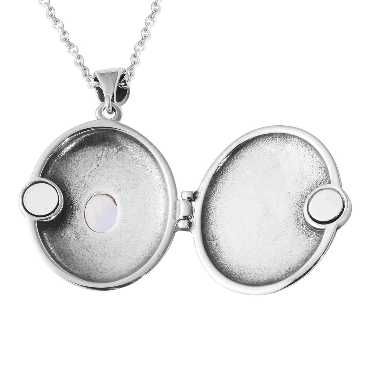 Sri Lankan Silver Moonstone Locket Pendant Necklace in Black Oxidized Stainless Steel 24 Inches image number 3