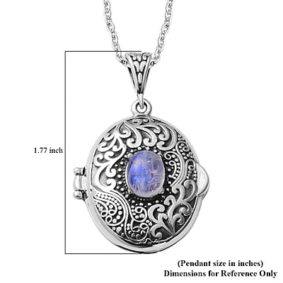 Sri Lankan Silver Moonstone Locket Pendant Necklace in Black Oxidized Stainless Steel 24 Inches