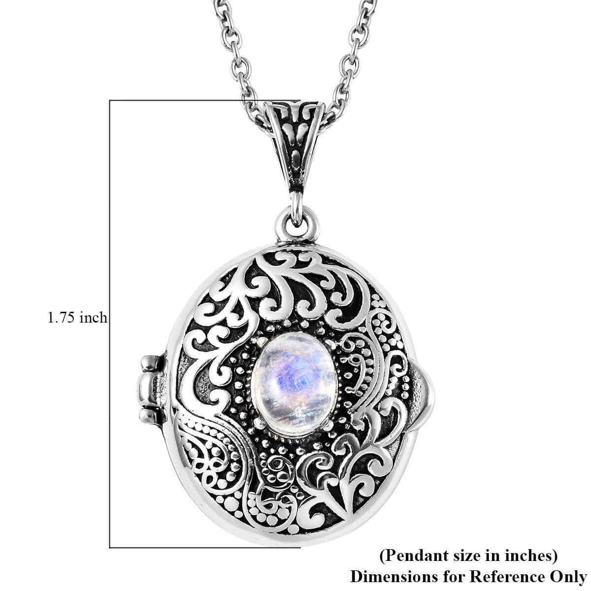 Sri Lankan Silver Moonstone Locket Pendant Necklace in Black Oxidized Stainless Steel 24 Inches image number 6