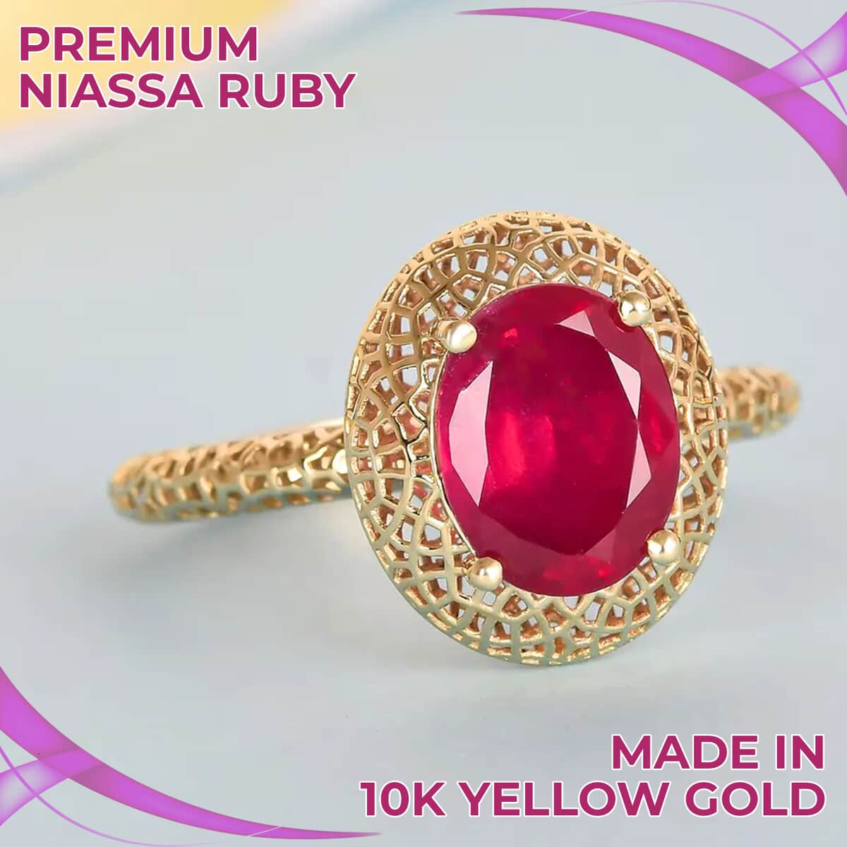 Mirage Collection Luxoro 10K Yellow Gold Premium Niassa Ruby (FF) Ring, Engagement Rings For Women 3.80 ctw (Size 10.0) image number 1