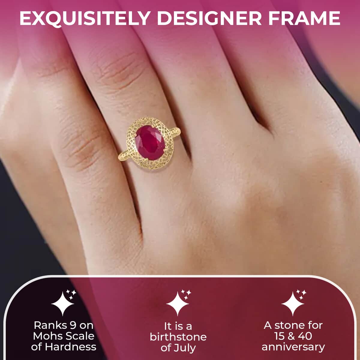 Mirage Collection Luxoro 10K Yellow Gold Premium Niassa Ruby (FF) 3.80 ctw Ring, Engagement Rings For Women (Size 6.0) image number 2