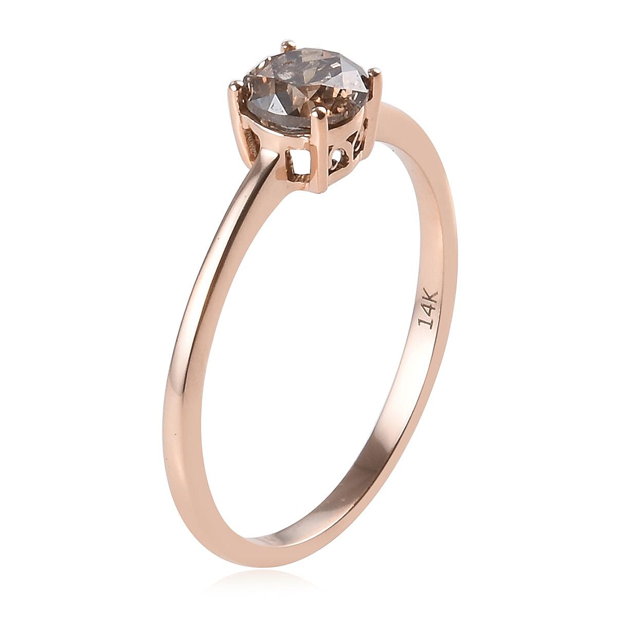 14K Rose Gold Natural Champagne Diamond Solitaire Ring (Size 8.0) 1.00 ctw image number 3