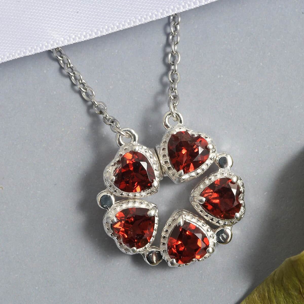 2.70 ctw Mozambique Garnet Necklace 18 Inch in Stainless Steel and Sterling Silver image number 1