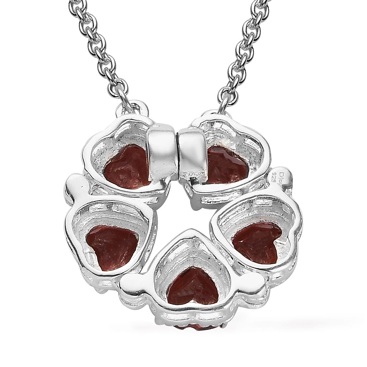 Mozambique Garnet Heart Shape Openable Necklace 18 Inches in Stainless Steel and Sterling Silver 1.00 ctw