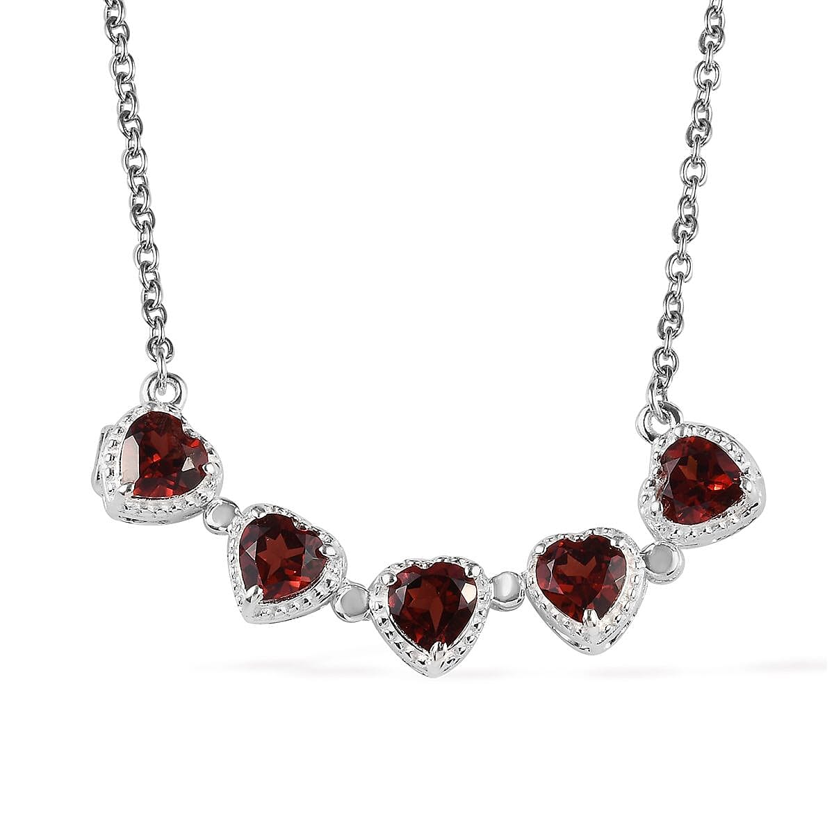 Mozambique Garnet Heart Shape Openable Necklace 18 Inches in Stainless Steel and Sterling Silver 1.00 ctw