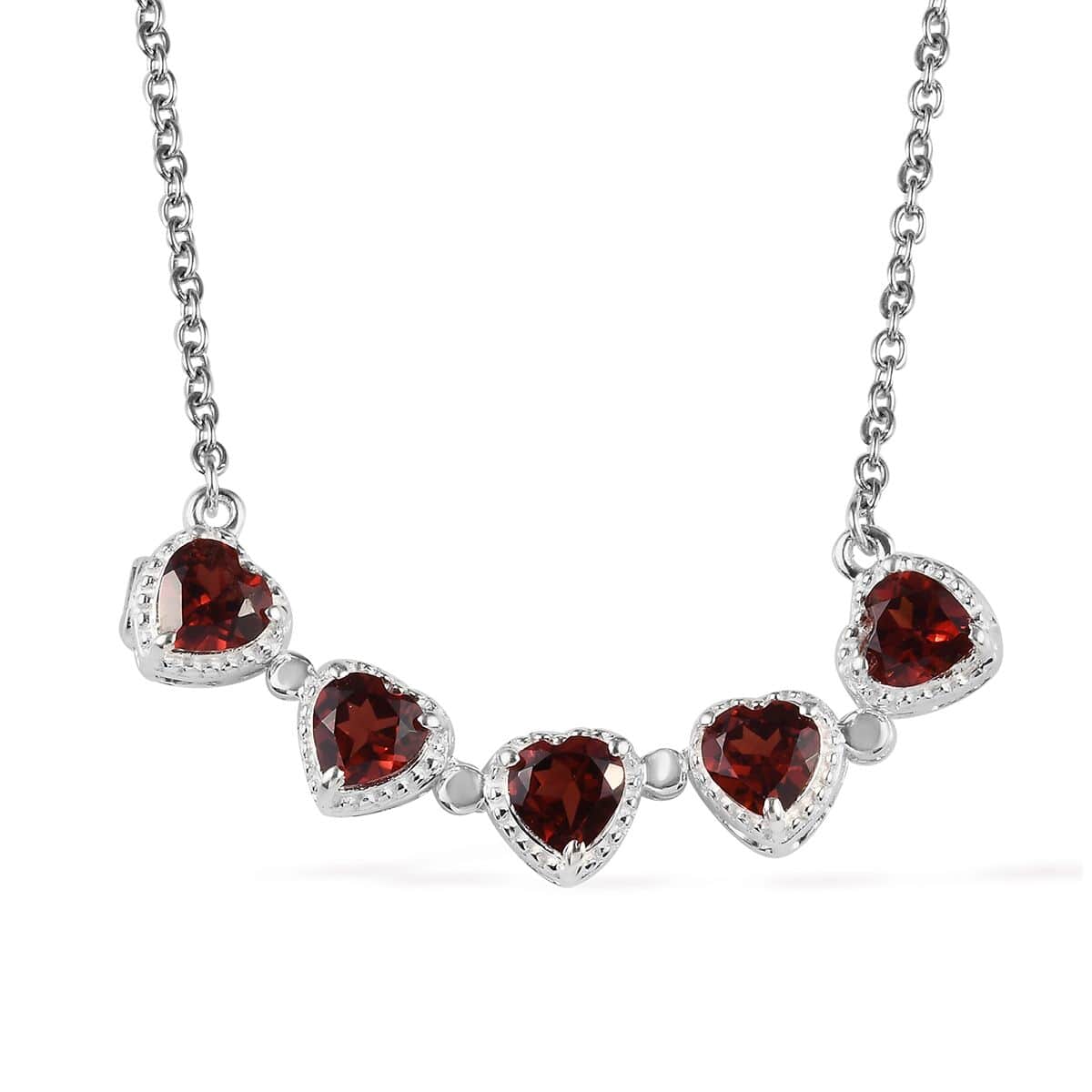 2.70 ctw Mozambique Garnet Necklace 18 Inch in Stainless Steel and Sterling Silver image number 5