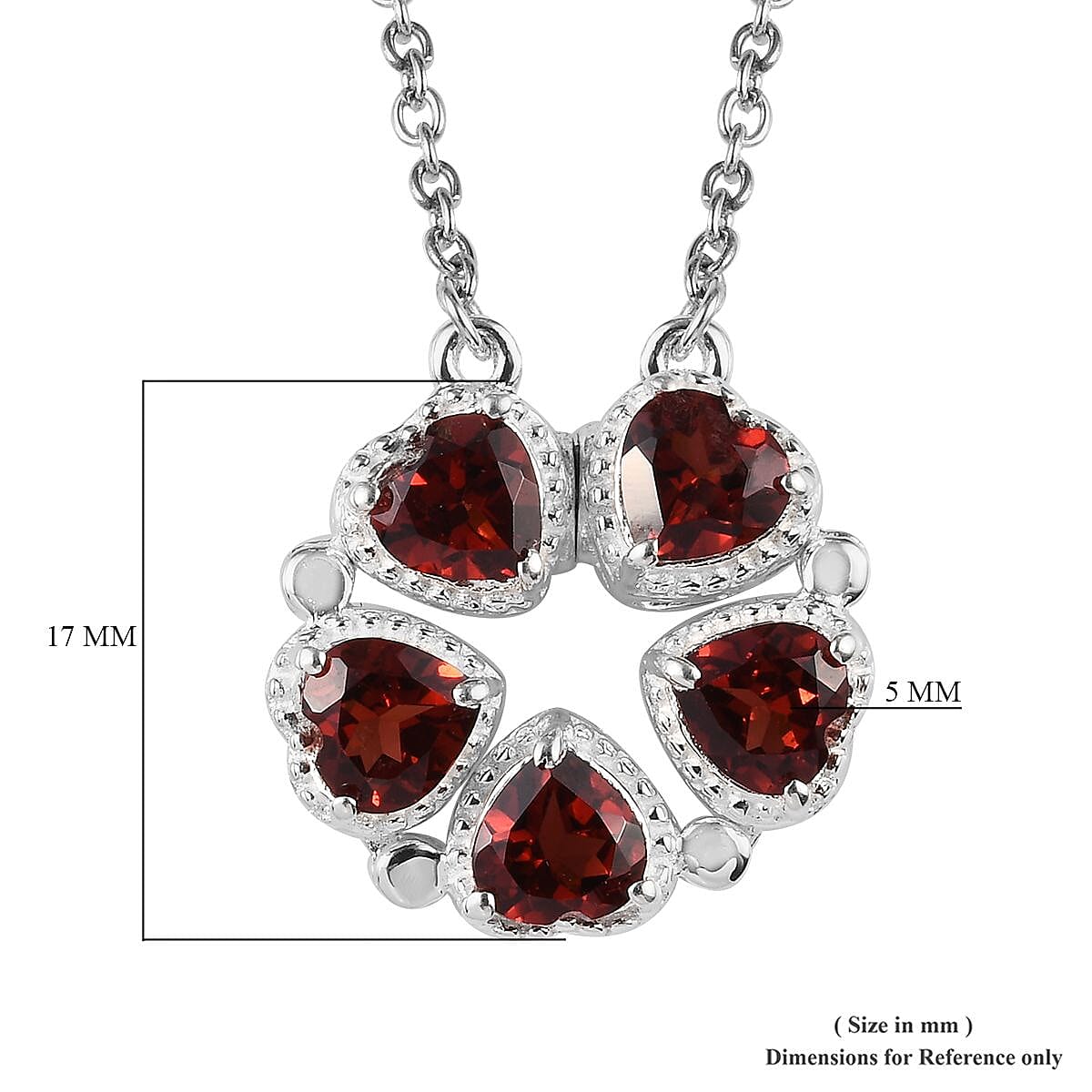 Mozambique Garnet Heart Shape Openable Necklace 18 Inches in Stainless Steel and Sterling Silver 1.00 ctw