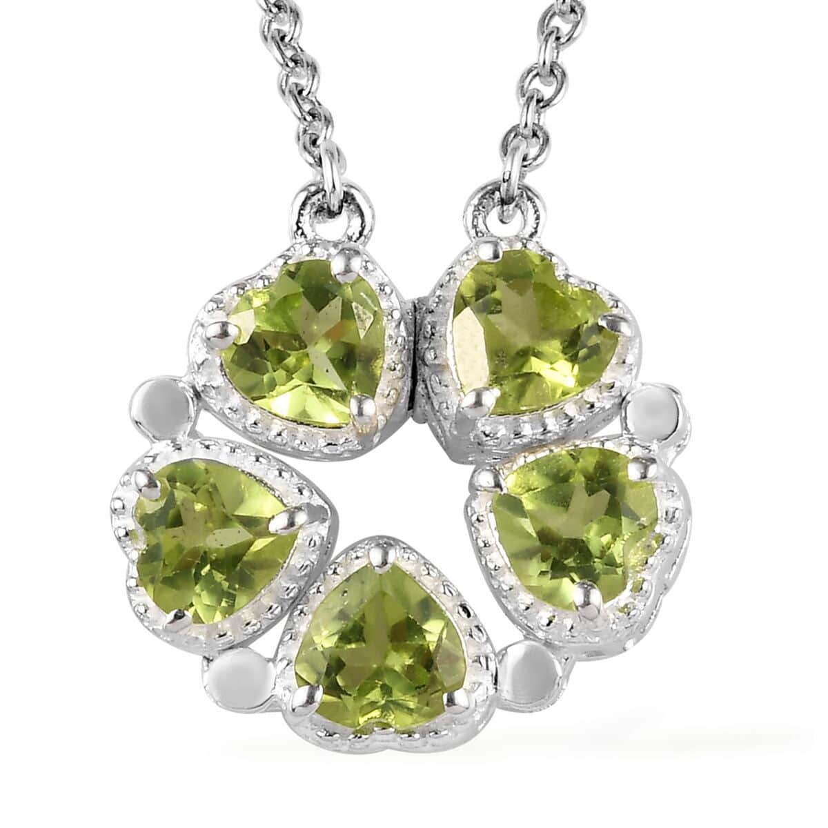 Peridot Heart Shape Openable Necklace 18 Inches in Stainless Steel and Sterling Silver 1.35 ctw image number 0