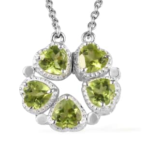 Peridot Heart Shape Openable Necklace 18 Inches in Stainless Steel and Sterling Silver 1.35 ctw