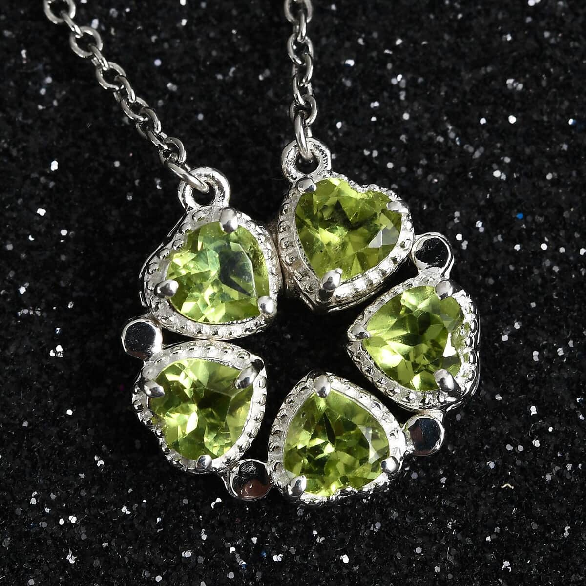 Peridot Heart Shape Openable Necklace 18 Inches in Stainless Steel and Sterling Silver 1.35 ctw image number 1