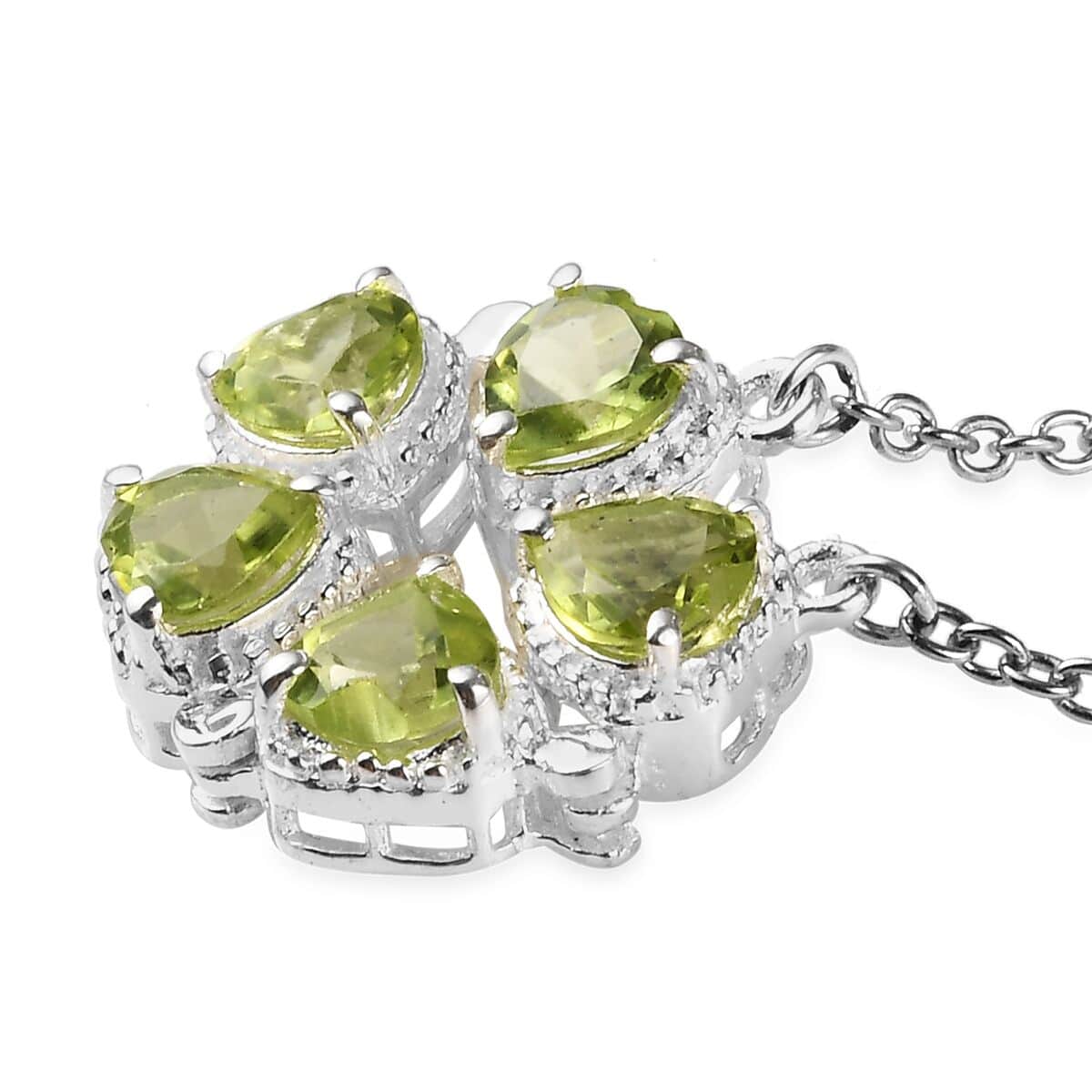 Peridot Heart Shape Openable Necklace 18 Inches in Stainless Steel and Sterling Silver 1.35 ctw image number 4