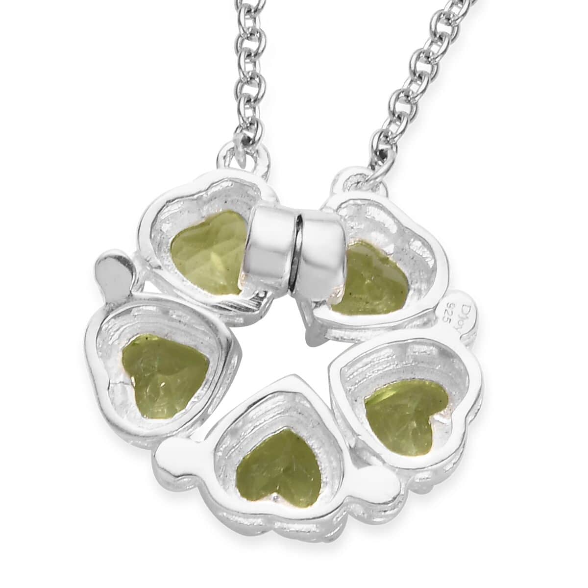 Peridot Heart Shape Openable Necklace 18 Inches in Stainless Steel and Sterling Silver 1.35 ctw image number 5