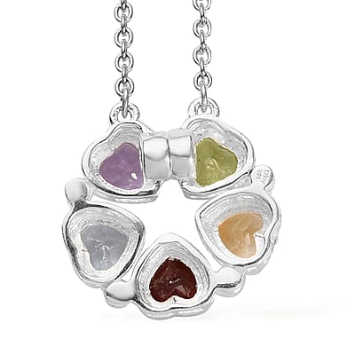 Multi Gemstone Heart Shape Openable Necklace 18 Inches in Stainless Steel and Sterling Silver 1.15 ctw