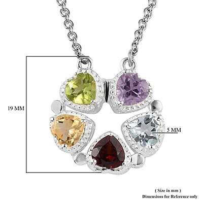 Multi Gemstone Heart Shape Openable Necklace 18 Inches in Stainless Steel and Sterling Silver 1.15 ctw