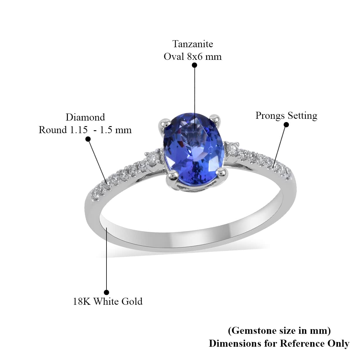 ILIANA 18K White Gold AAA Tanzanite and G-H SI Diamond Ring with Appraised Certificate (Size 8.0) 2.80 Grams 1.65 ctw image number 3