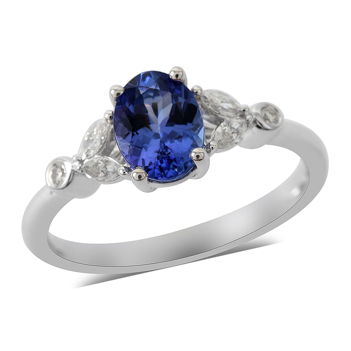 ILIANA 18K White Gold AAA Tanzanite and Rare Marquise Diamond G-H SI Ring with Appraised Certificate (Size 10.0) 2.87 Grams 1.20 ctw