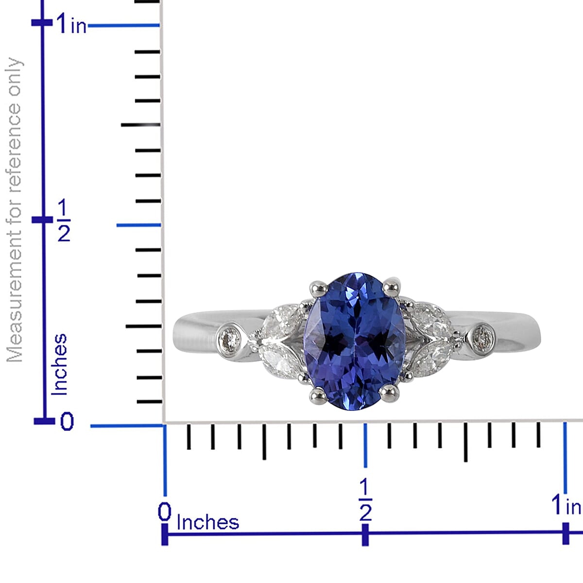 ILIANA 18K White Gold AAA Tanzanite and Rare Marquise Diamond G-H SI Ring with Appraised Certificate (Size 10.0) 2.87 Grams 1.20 ctw