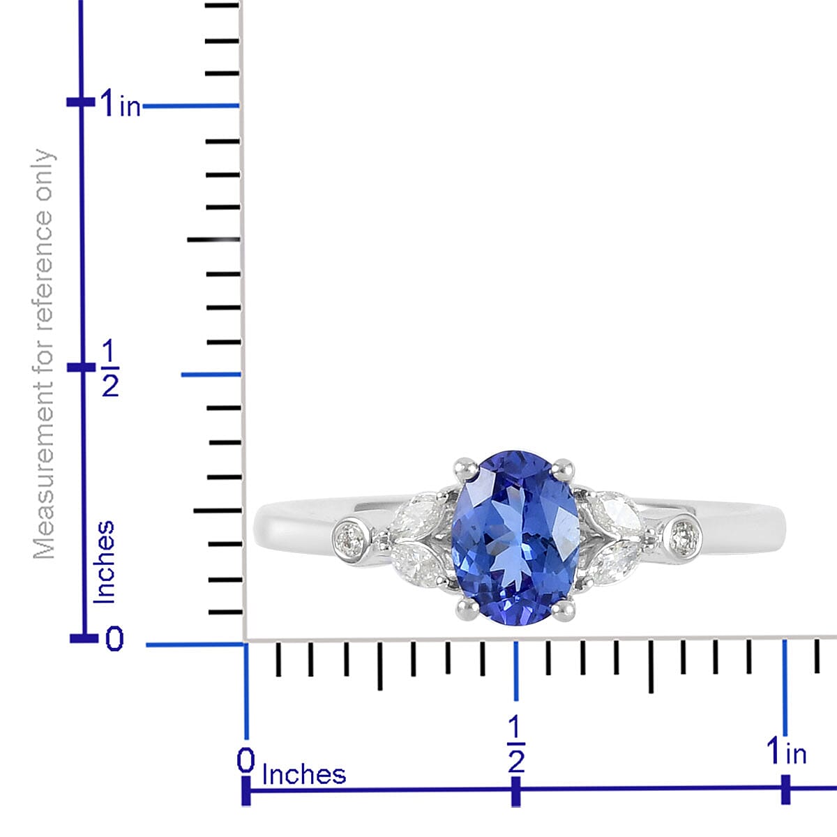 ILIANA 18K White Gold AAA Tanzanite and Rare Marquise Diamond G-H SI Ring with Appraised Certificate (Size 10.0) 2.87 Grams 1.20 ctw
